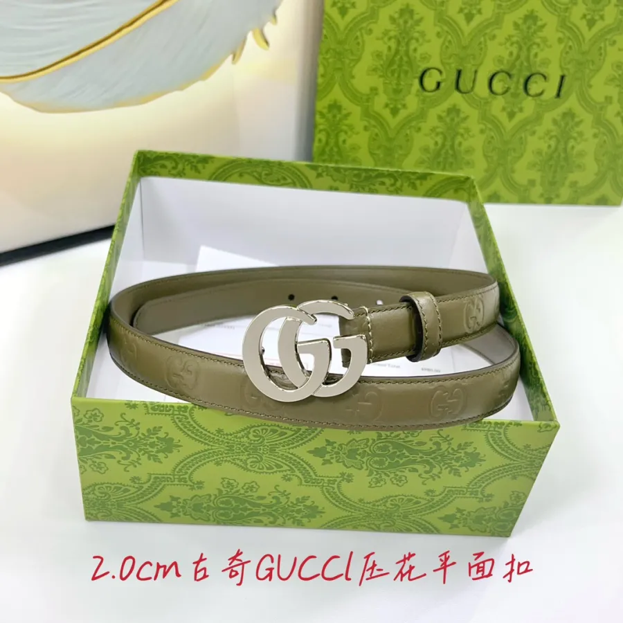 Gucci Women's Double G Buckle Belt In Green/Blue/Red/Black GG Calfskin With Gold/Silver Hardware 20mm