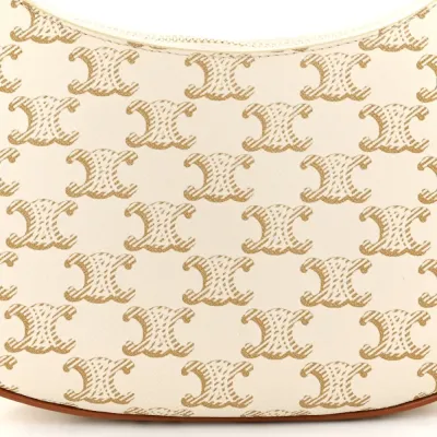 Celine Small Ava Triomphe Shoulder Bag White Canvas & Calfskin Leather Gold Hardware $430
