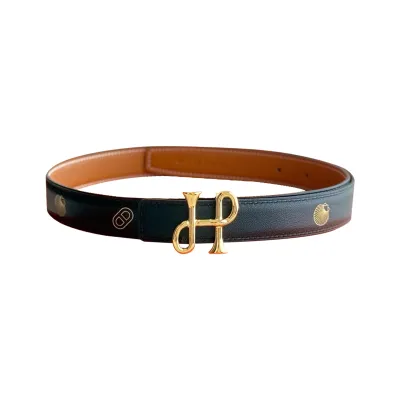 Hermès Women' s Cor Baroque Buckle Reversible Belt In Black/Grey Epsom Calfskin With Gold/Silver Hardware 24mm