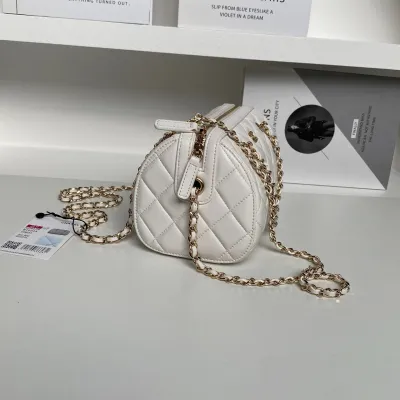 Chanel White / Black Quilted Lambskin Leather Crossbody Bags