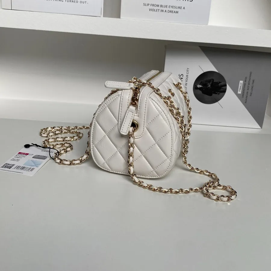 Chanel White / Black Quilted Lambskin Leather Crossbody Bags