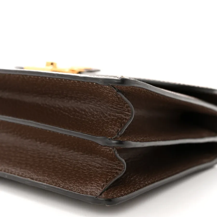 Gucci Small Web Ophidia Padlock Top Handle Bag Beige / Ebony / New Acero GG Supreme Monogram Canvas & Textured Dollar Calfskin Leather Aged Gold Hardware