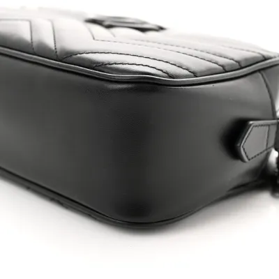 Gucci Small GG Marmont Chain Shoulder Bag Black Calfskin Leather Black Hardware