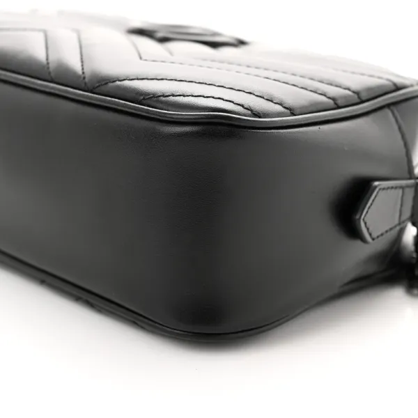 Gucci Small GG Marmont Chain Shoulder Bag Black Calfskin Leather Black Hardware - Image 4