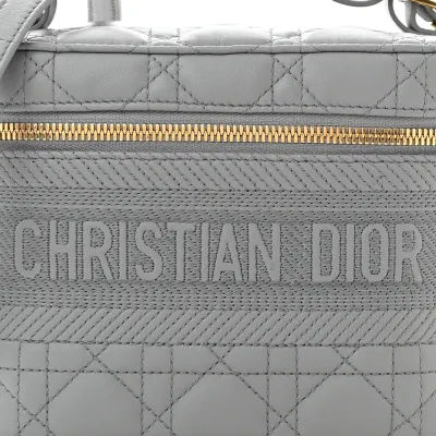 Dior Small DiorTravel Vanity Case Grey Cannage Lambskin Leather Gold Hardware