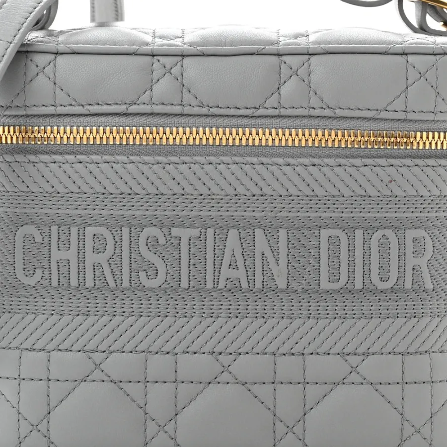 Dior Small DiorTravel Vanity Case Grey Cannage Lambskin Leather Gold Hardware