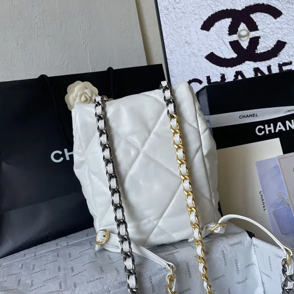 Chanel 19bags Backpacks White / Grey / Black Gold / Black Silver / Burnt Sugar Colouring Quilted Lambskin Leather Backpacks - Image 5