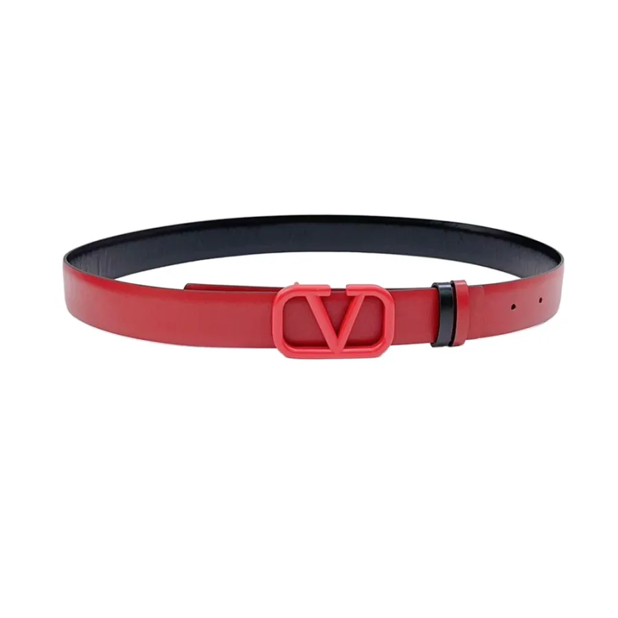 Valentino V Buckle Belt In Brown/Black/White/Nude/Red Calfskin With Brown/Black/White/Nude/Red Hardware 30mm