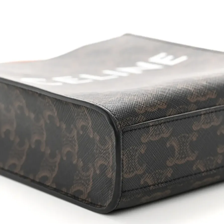 Celine Mini Vertical Cabas Tan Triomphe Canvas & Calfskin Leather Gold Hardware