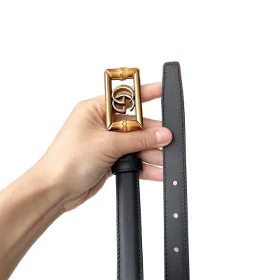 Gucci Women's Square GG Buckle Belt In Black/Khaki/White Smooth Calfskin With Gold Hardware 20mm
