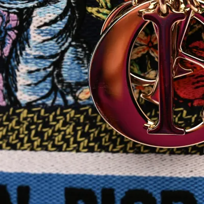 Dior Medium D-Constellation Lady D-Lite Blue Multicolor Embroidered Canvas Gold Hardware