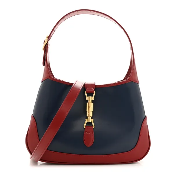 Gucci Small Bi-Color Jackie 1961 Hobo Blue Agata / New Cherry Red Boarded Dyana Lux Calfskin Leather Gold Hardware