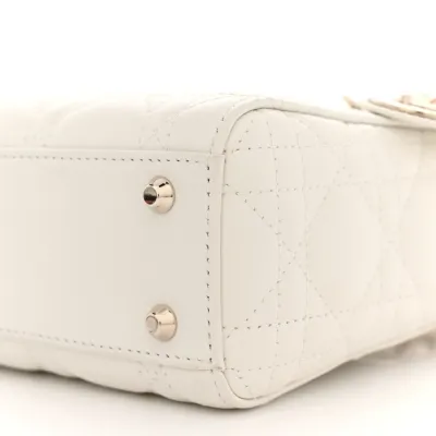 Dior Mini Lady Dior White Cannage Lambskin Leather Gold Hardware