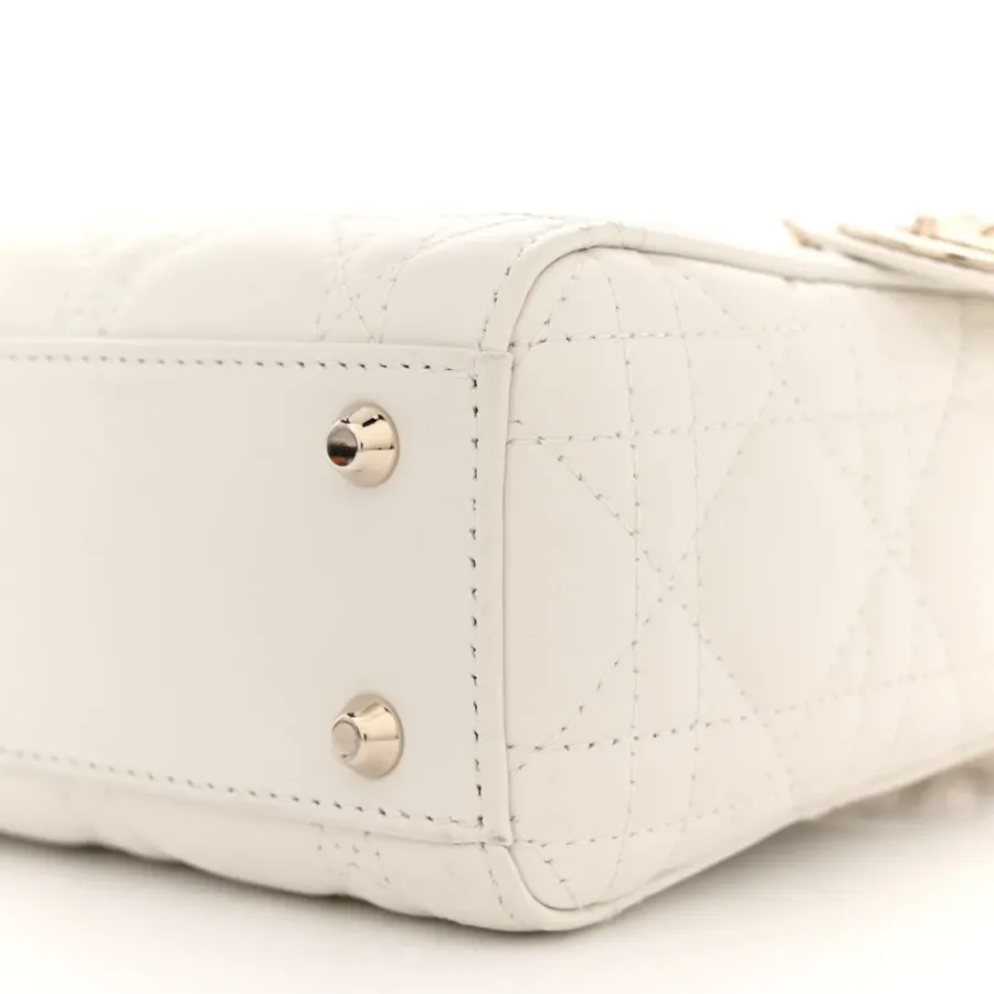 Dior Mini Lady Dior White Cannage Lambskin Leather Gold Hardware
