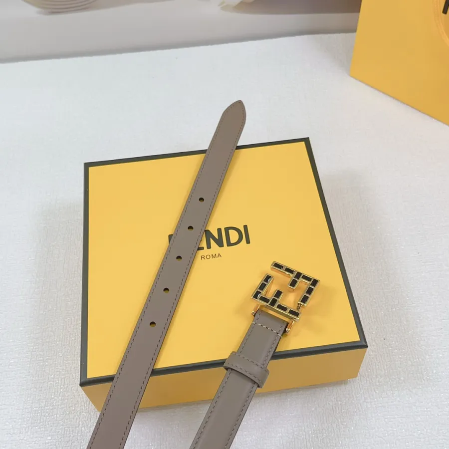 Fendi Women's FF Squared Buckle Belt In Black/Brown/Grey/Beige/White Calfskin With Gold Hardware 20mm