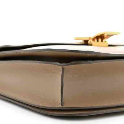 Celine Medium Classic Box Flap Bag Taupe Liege Calfskin Leather Gold Hardware