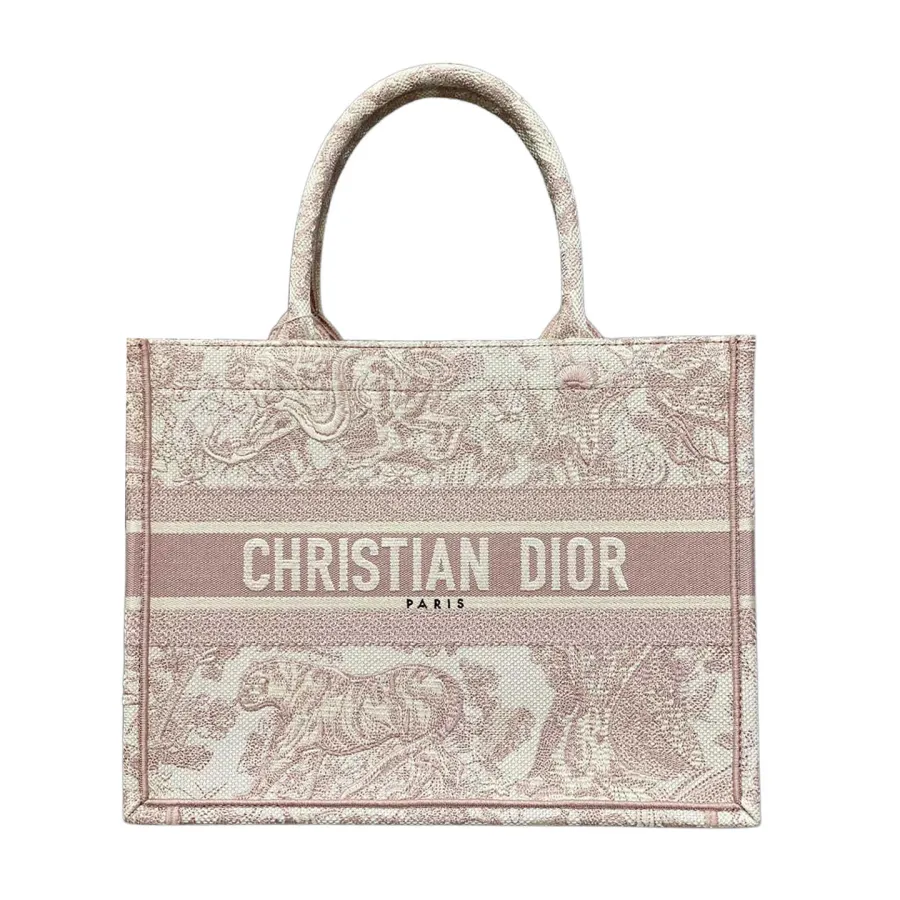 Dior Medium Dior Book Tote In White and Blue/Yarrow Pink/Green/Pink Toile de Jouy Sauvage Embroidery