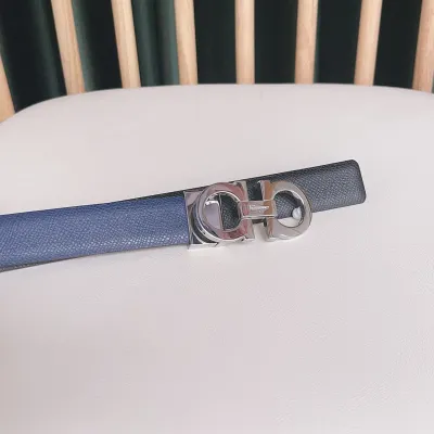 Ferragamo Women's Reversible Double Gancini Belt In Pink/Blue/Pale Pink Calfskin With Gold/Silver Hardware 25mm