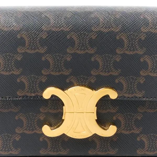 Celine Medium Triomphe Shoulder Bag Tan Canvas & Calfskin Leather Gold Hardware - Image 9