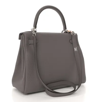 Hermès Kelly Retourne 28 Etain Togo Leather Palladium Hardware