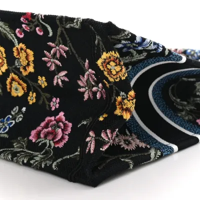 Dior Medium Book Tote Navy Blue Multicolor Petites Fleurs Raffia Embroidered Canvas