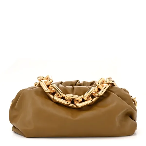 Bottega Veneta Medium Intrecciato The Pouch Chain Bag Cammello Calfskin Leather Gold Hardware