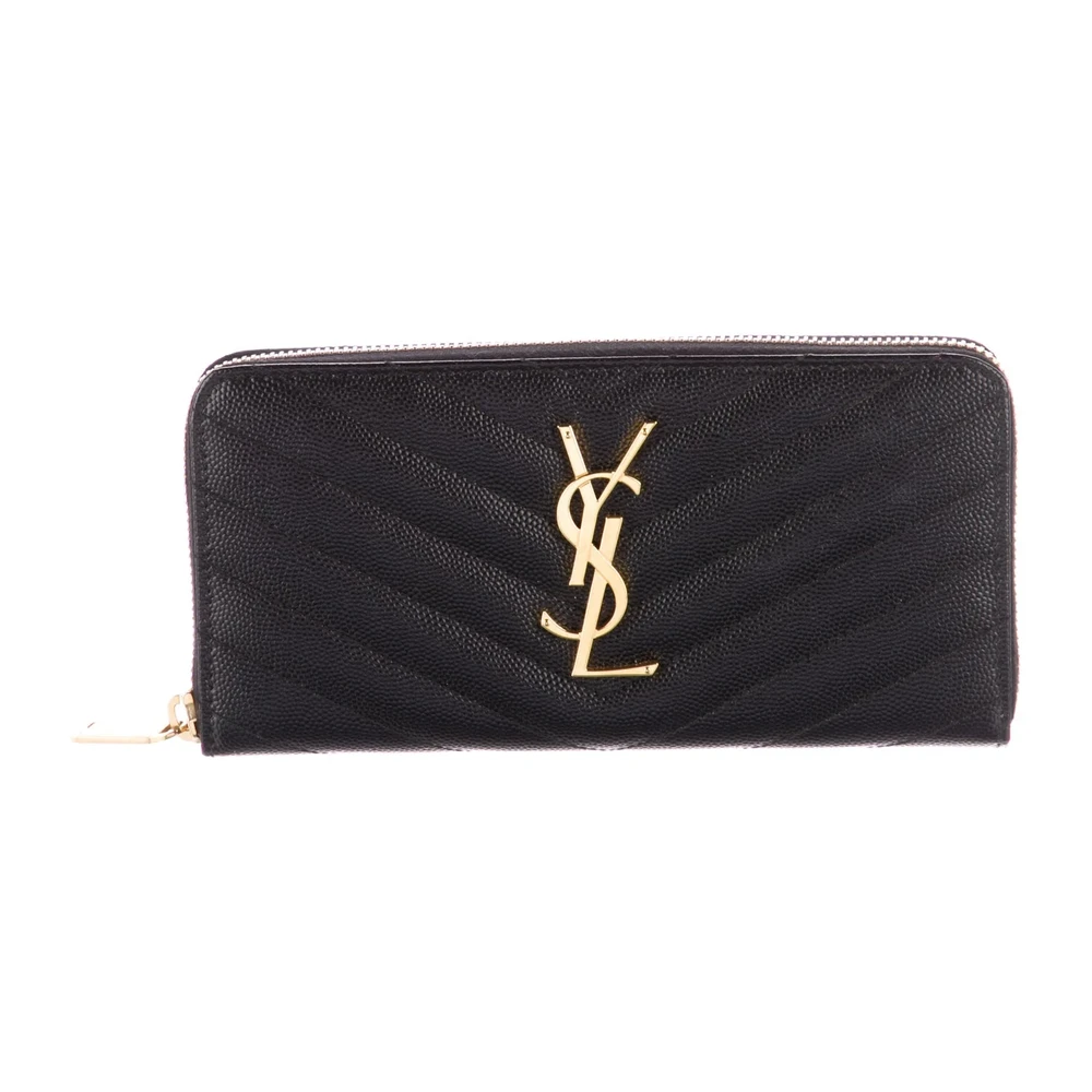 Saint Laurent Carteira Continental Grande Couro Saffiano Impresso Preto Hardware Dourado
