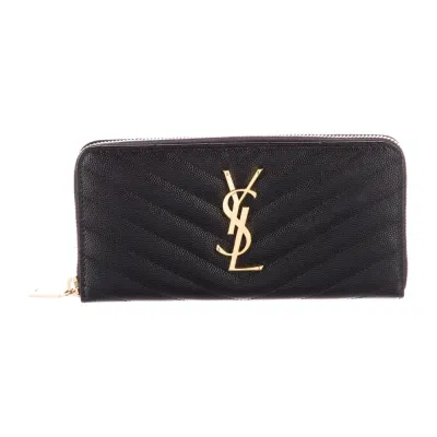 Saint Laurent Large Continental Wallet Black Saffiano Printed Leather Gold Hardware