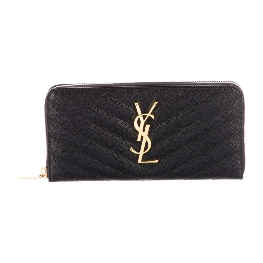 Saint Laurent Large Continental Wallet Black Saffiano Printed Leather Gold Hardware