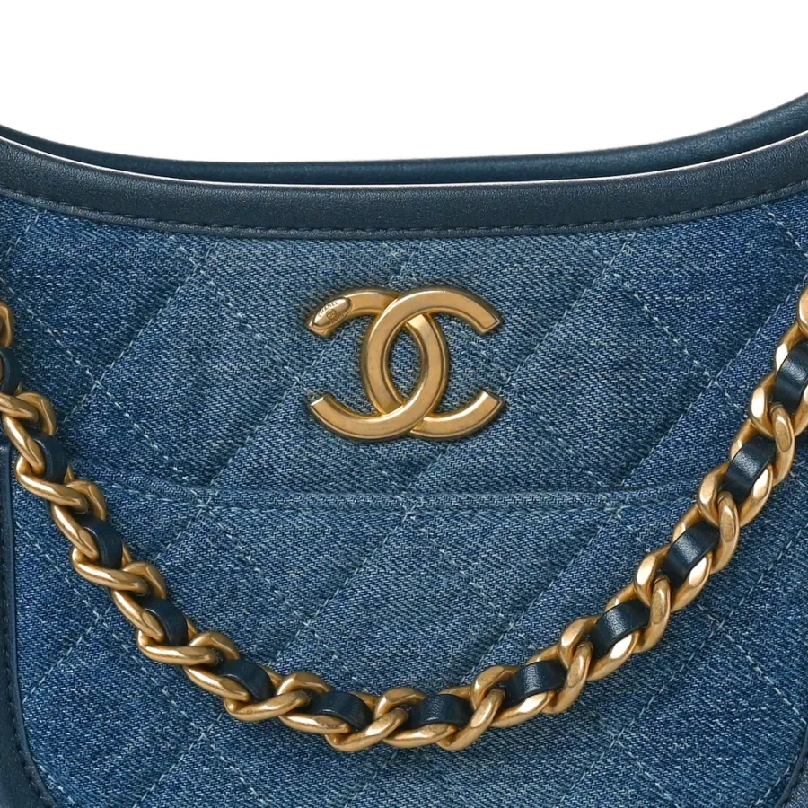 Chanel Hobo Medium Blue Quilted Washed Denim Aged Gold Hardware