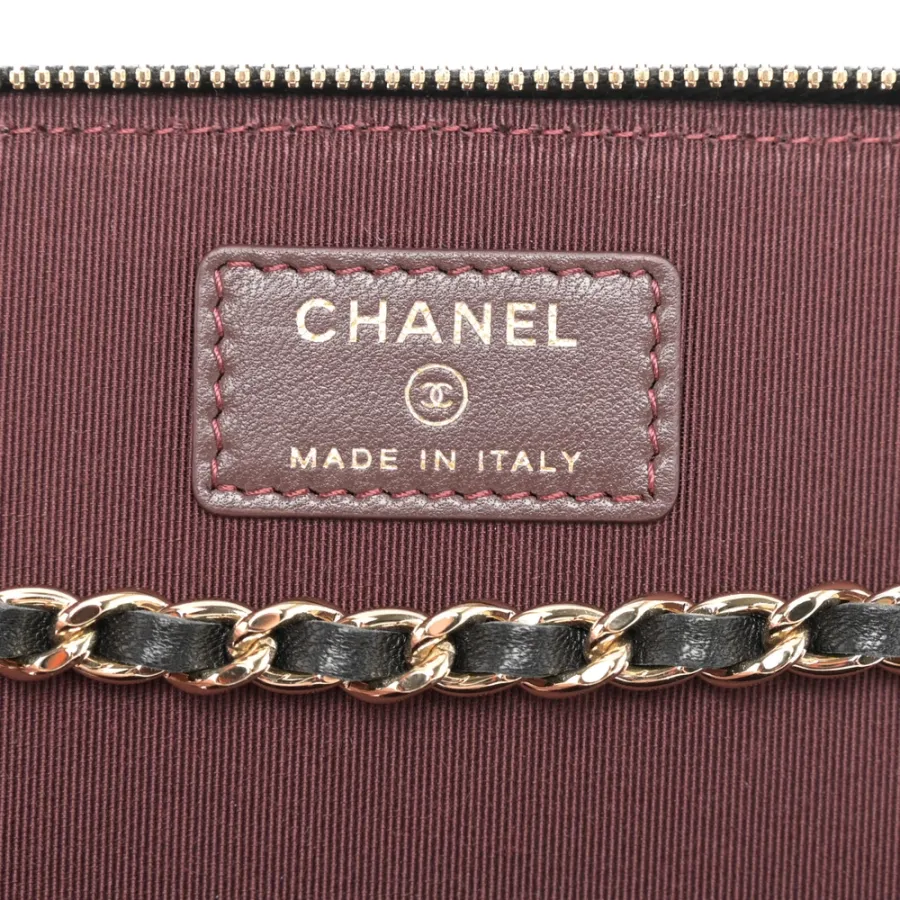 Chanel Vanity Case With Chain Small Black Quilted Lambskin Leather Light Gold Hardware