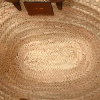 Celine Medium Triomphe Teen Panier Tan Palm Leaf & Calfskin Leather Gold Hardware