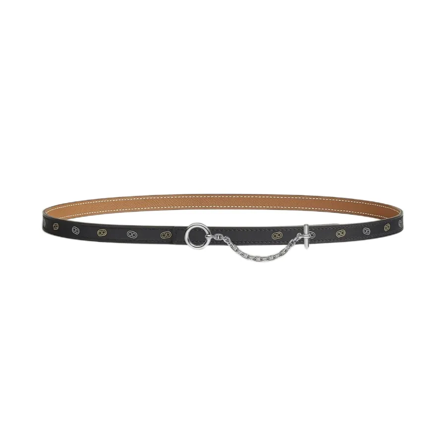 Hermès Women' s Round Chain Buckle Reversible Belt In Brown/Black Epsom Calfskin With Gold/Silver Hardware 13mm