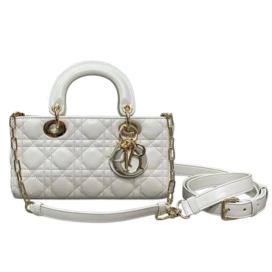 Dior Small Lady D-Joy Bag In Cherry Red Patent Calfskin/White Lambskin/Black Ultramatte Cannage Calfskin With Gold/Black Hardware