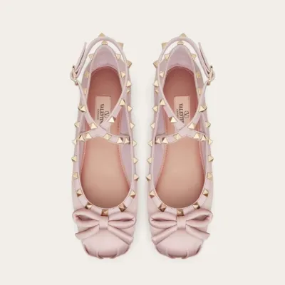 VALENTINO Rivet satin pink ballet flats shoes