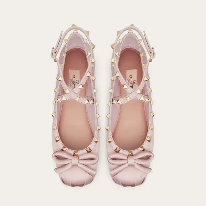 VALENTINO Rivet satin pink ballet flats shoes