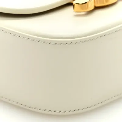 Celine Mini Triomphe Bag White Shiny Calfskin Leather Gold Hardware