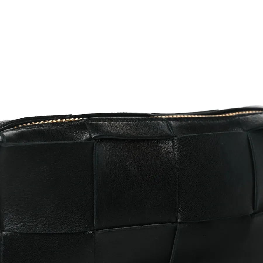 Bottega Veneta Mini Intreccio Cassette Phone Pouch Crossbody Bag Black Lambskin Leather