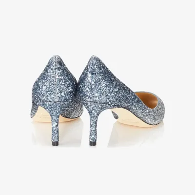 JIMMY CHOO Silver dark blue flame flash powder gradient fabric pointy heels