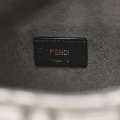 Fendi FF Fendi O’Lock Zipper Anthracite/Asfalto Chenille, Vitello Seta Leather, & Plexiglass Mixed Metal Hardware