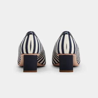 Roger Vivier Belle Vivier Pumps High Heels In Navy Blue/White Canvas With Lacquered Metal Buckle (Heel Height 4.5cm)