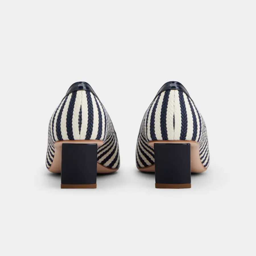 Roger Vivier Belle Vivier Pumps High Heels In Navy Blue/White Canvas With Lacquered Metal Buckle (Heel Height 4.5cm)