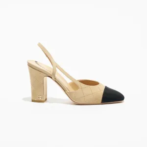 Chanel, Beige, gold and black,Suede, sheep leather and grosgrain, Rear lace up high heels High Heels Sandal
