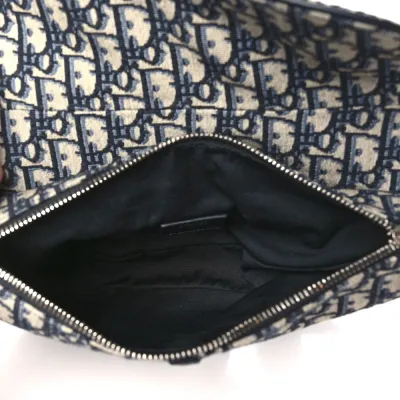 Dior Medium Men’s Saddle Bag Blue Oblique Canvas Silver Hardware