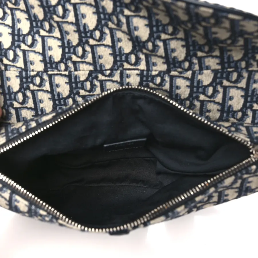 Dior Medium Men’s Saddle Bag Blue Oblique Canvas Silver Hardware