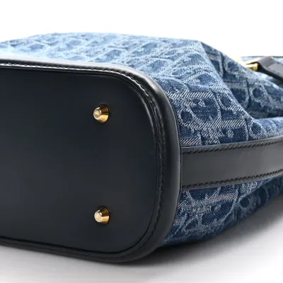 Dior Medium C’est Chain Bucket Bag Blue Oblique Canvas Gold Hardware