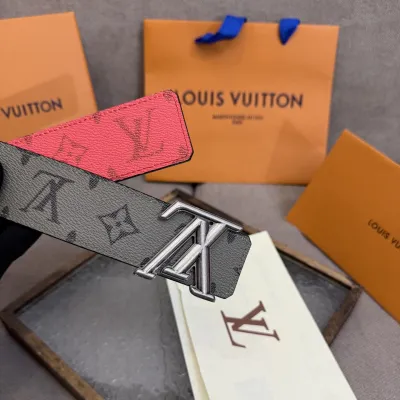 Louis Vuitton Men's Line Reversible Belt In Grey/Pink/Black/Blue/White/Green Monogram Canvas With Gold/Silver Hardware 40mm