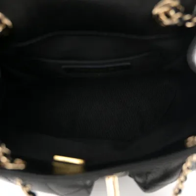 Chanel Duma Pockets Drawstring Backpack Small Black Quilted Shiny Caviar Leather Light Gold Hardware