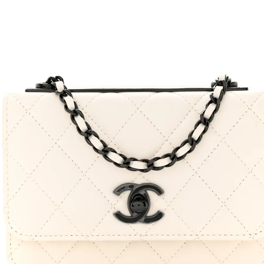 Chanel Trendy CC Wallet On Chain (WOC) Mini White Quilted Lambskin Leather Black Hardware