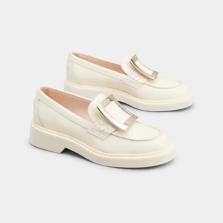 Roger Vivier Viv' Rangers Loafers In White Leather With Metal Buckle (Heel Height 2.5cm)